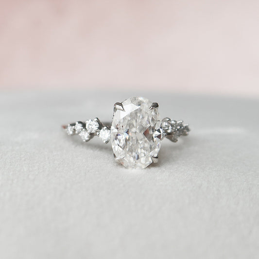 Cluster Hidden Halo Oval Cut Moissanite Anniversary Ring For Her