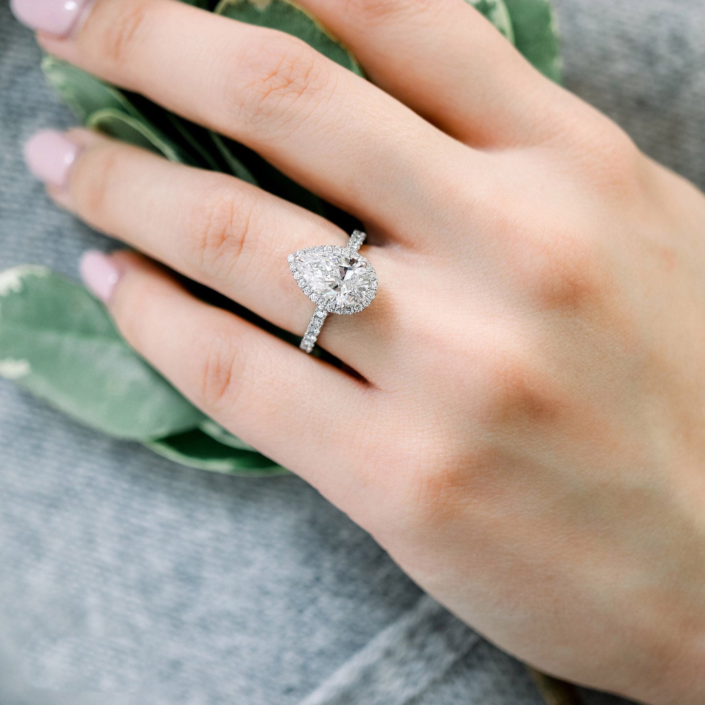 Halo Pave Pear Cut Moissanite Engagement Ring For Her
