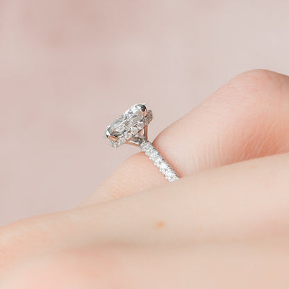 Unique Pave Hidden Halo Round Cut Moissanite Bridal Ring For Her