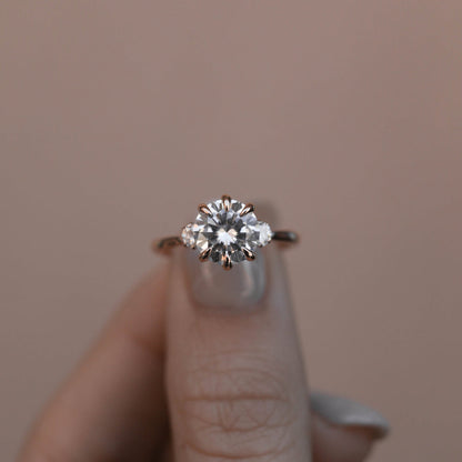 Three Stone Round Cut Moissanite Engagement Ring