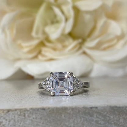 Cluster Asscher Cut Moissanite Proposal Wedding Ring For Her