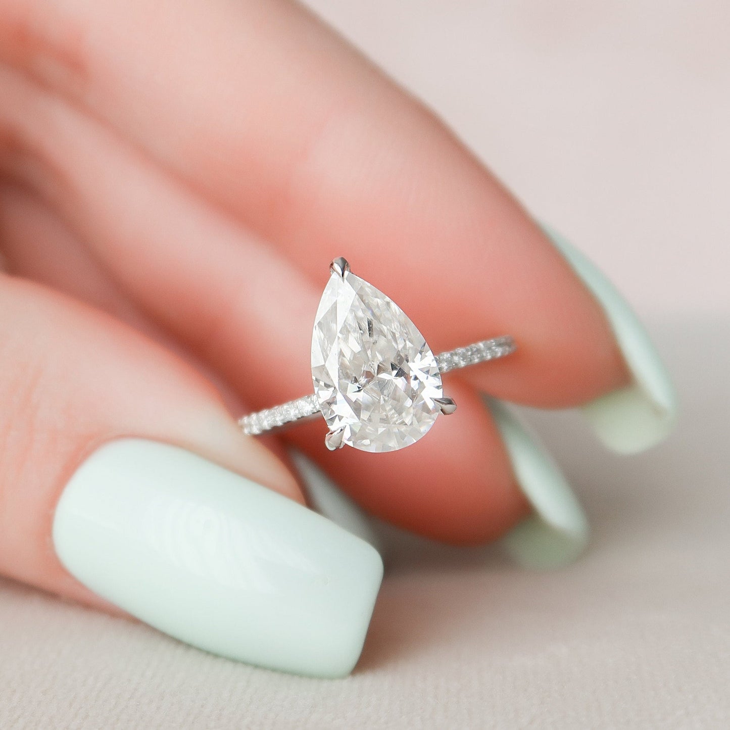 Hidden Halo Pear Cut Moissantie Engagement Ring