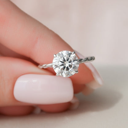 Solitaire Hidden Halo Round Cut Moissanite Statement Ring