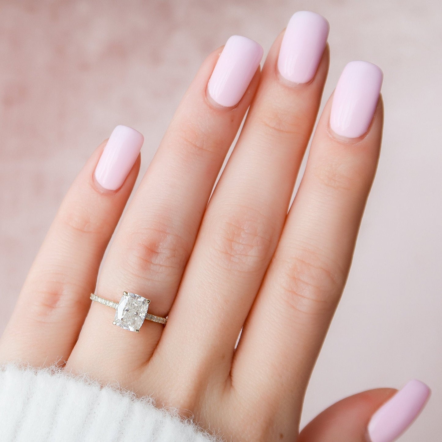 Hidden Halo Cushion Cut Moissanite Diamond Paved Wedding Ring