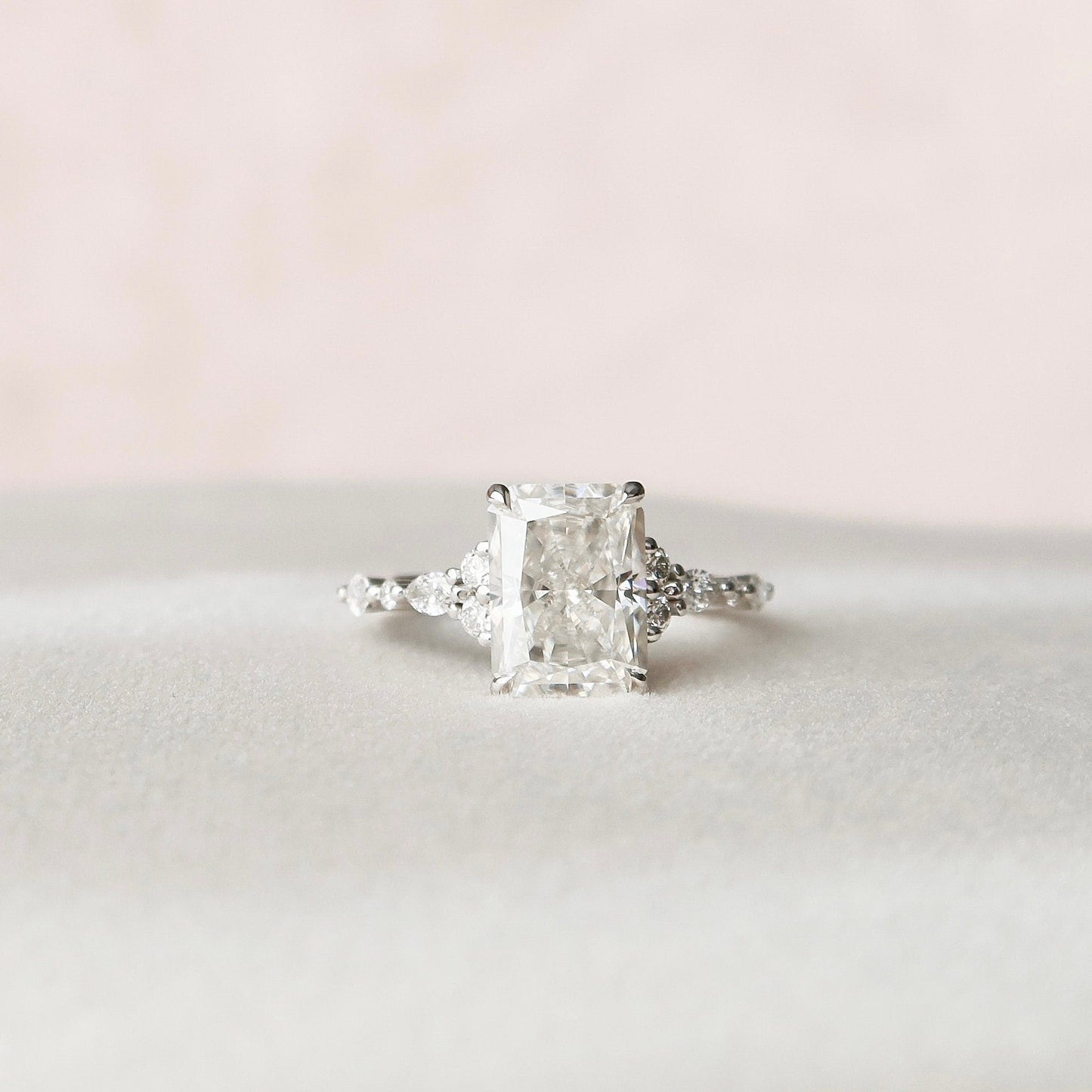 Cluster Radiant Cut Moissanite Engagement Ring For Her