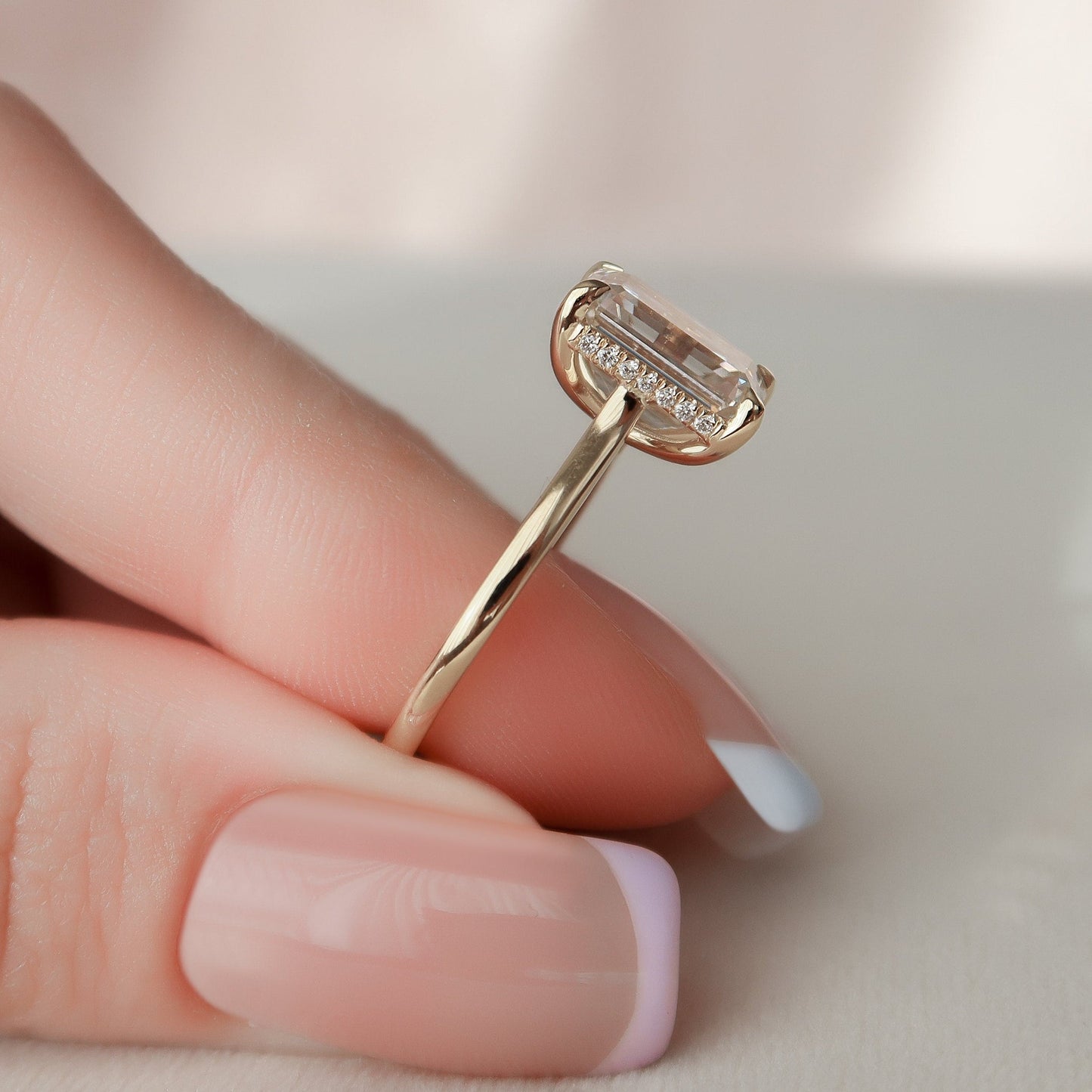 Solitaire Hidden Halo Emerald Moissantie Engagement Ring