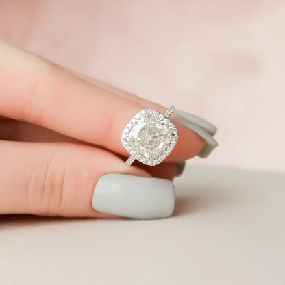 Unique Hidden Halo Cushion Cut Moissanite Statement Ring