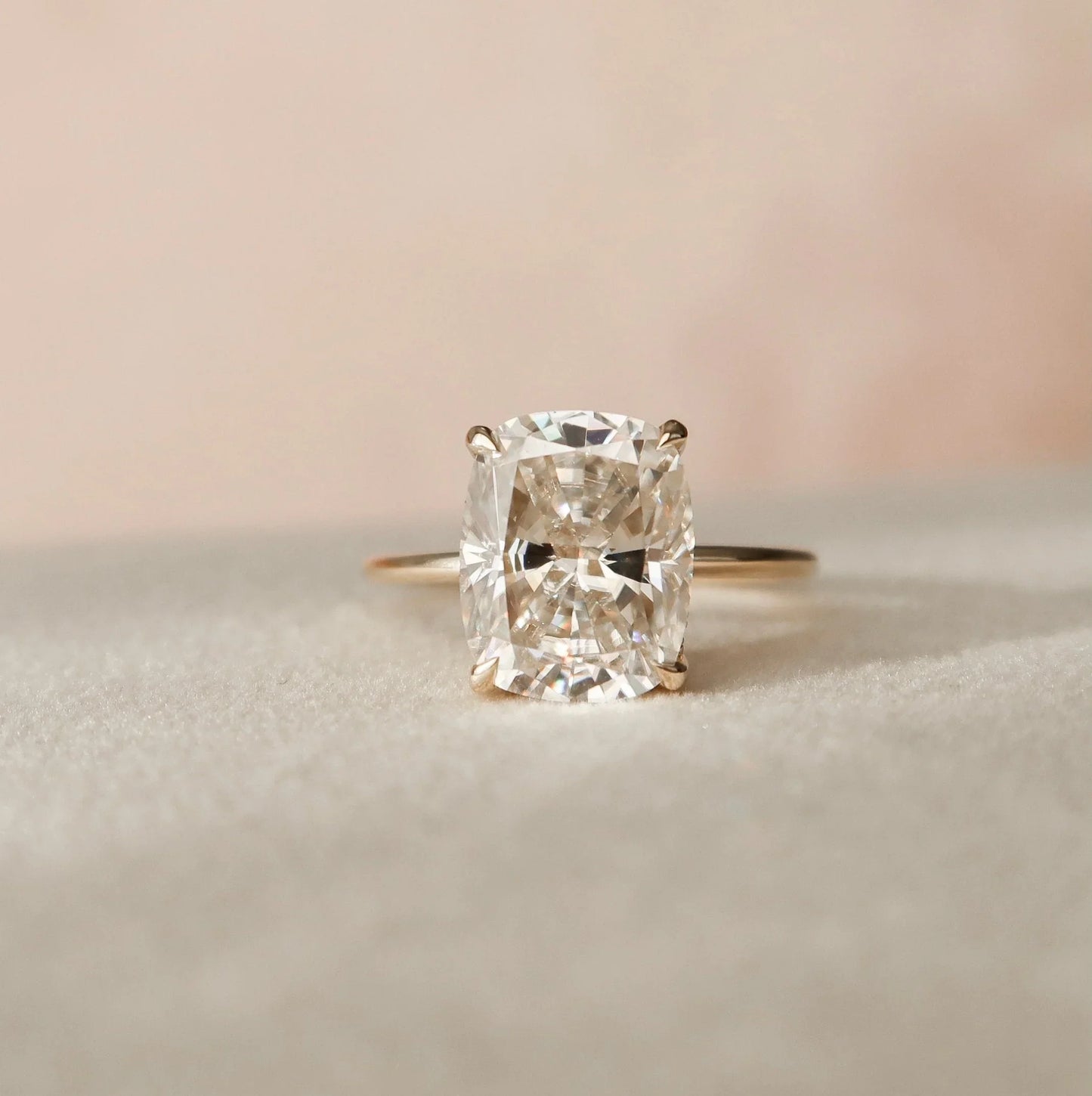 Solitaire Hidden Halo Cushion Cut Moissanite Engagement Ring