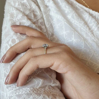 Solitaire Halo Asscher Cut Moissanite Personalized Ring Gift For Her