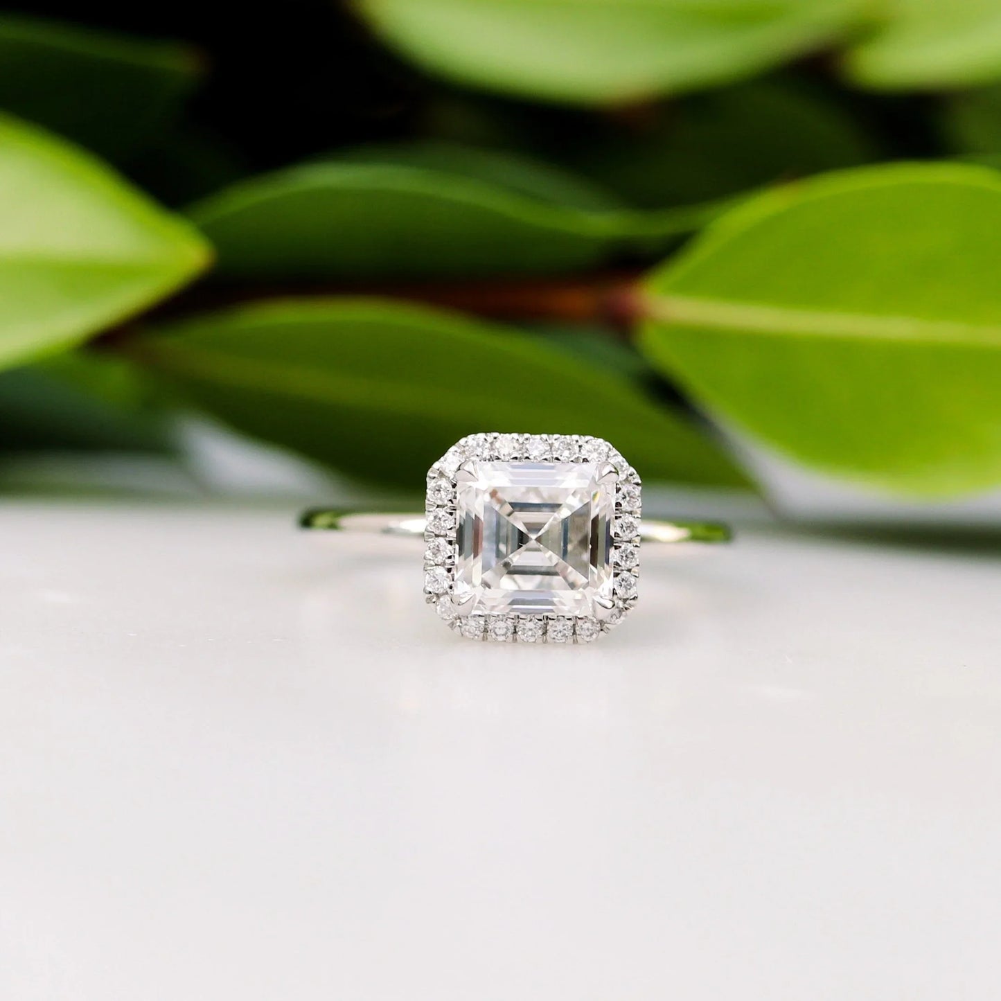 Halo Asscher Cut Moissanite Anniversary Ring For Her