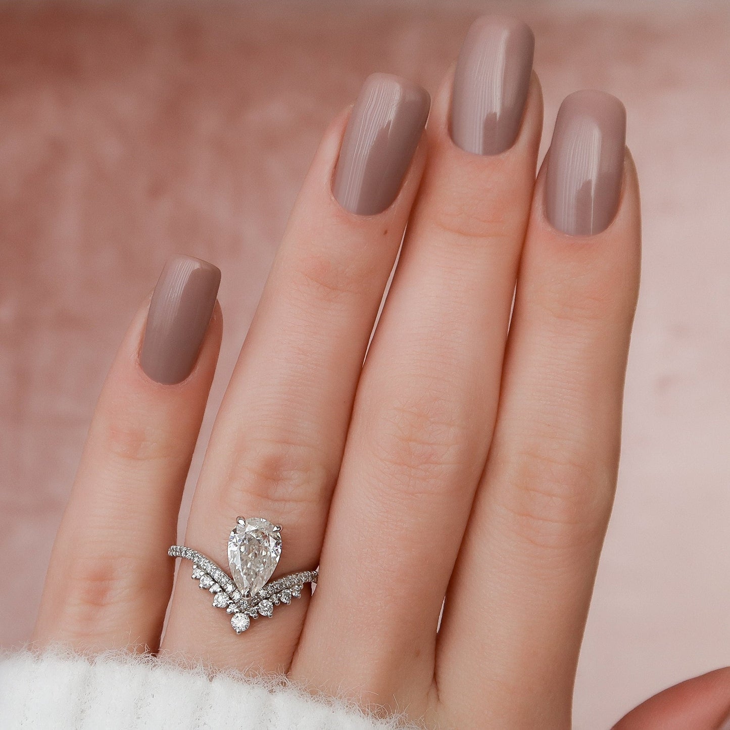 Rare Unique Pear Cut Moissanite Engagement Ring For Her