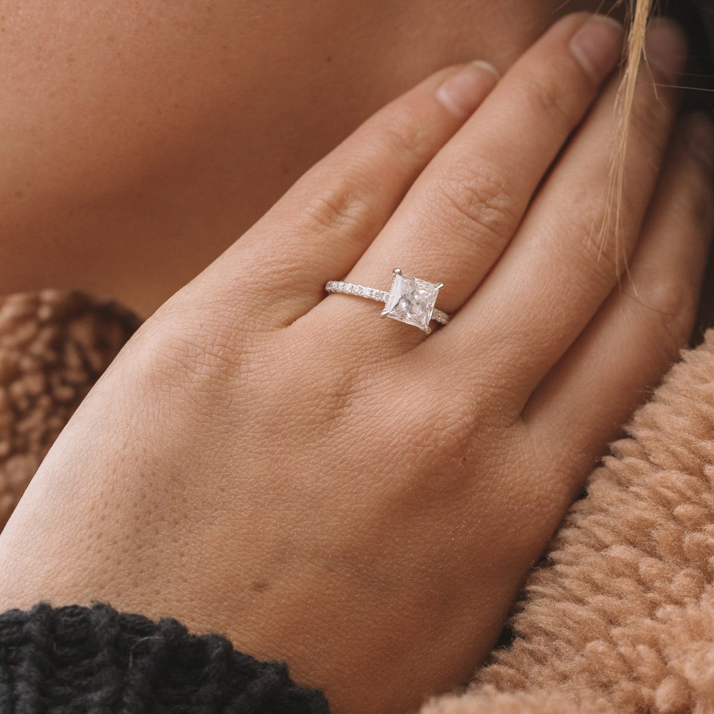 Hidden Halo Princess Cut Moissanite Anniversary Ring For Her