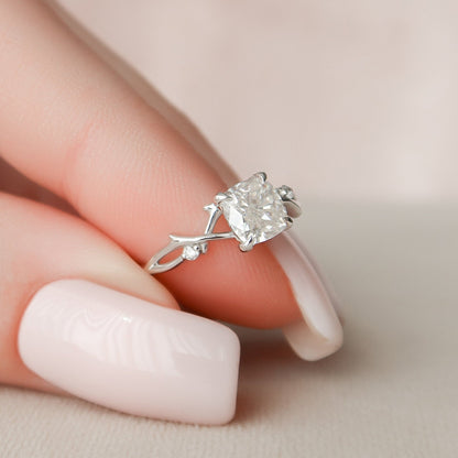 Cushion Cut Twig Branch Moissanite Engagement Ring