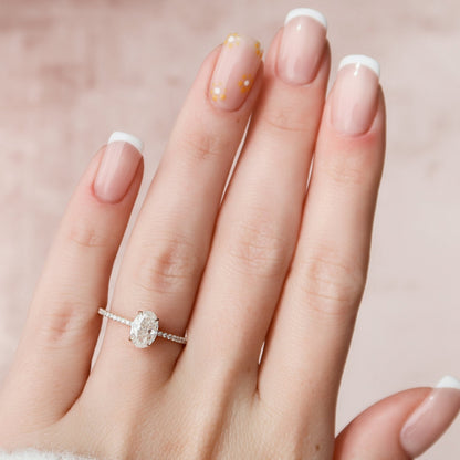 Hidden Halo Oval Cut Moissanite Anniversary Ring