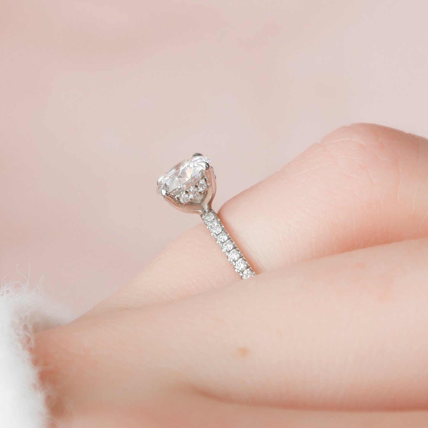 Hidden Halo Round Cut Paved Moissanite Diamond Wedding Ring