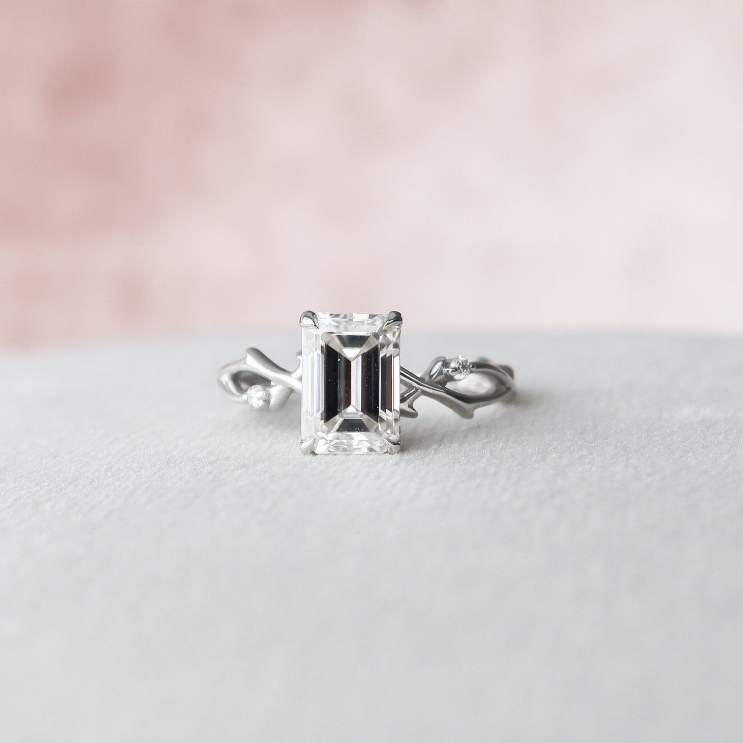 Unique Stunning Emerald Cut Moissanite Engagement Ring