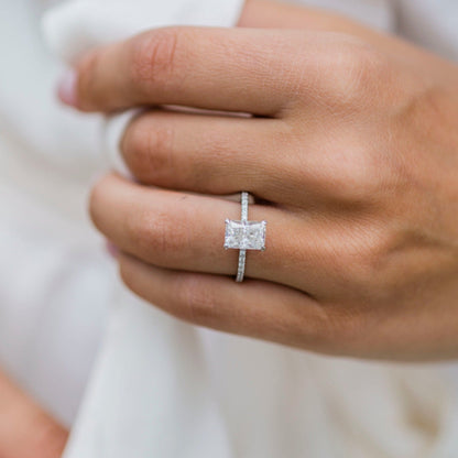 Hidden Halo Radiant Cut Moissanite Engagement Ring