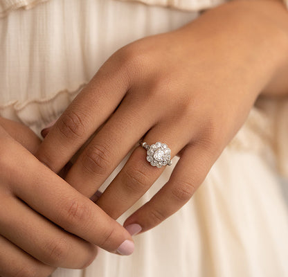 Unique Halo Round Cut Moissanite Engagement Ring For Her