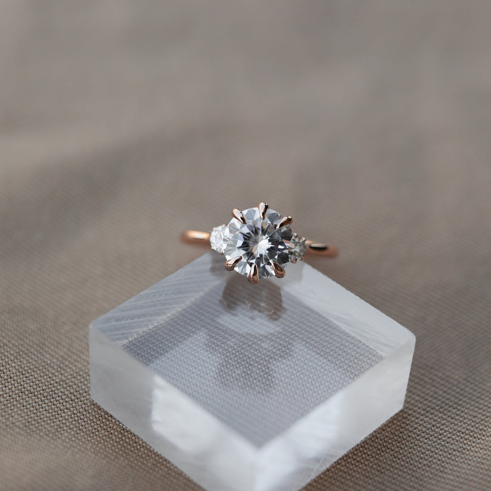 Three Stone Round Cut Moissanite Engagement Ring