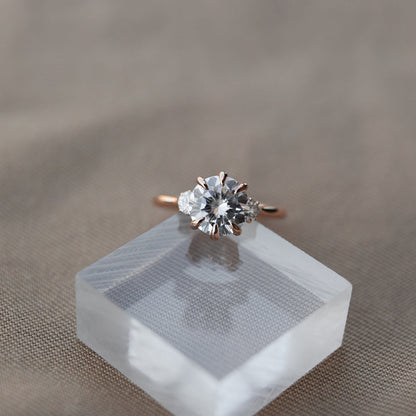 Three Stone Round Cut Moissanite Engagement Ring