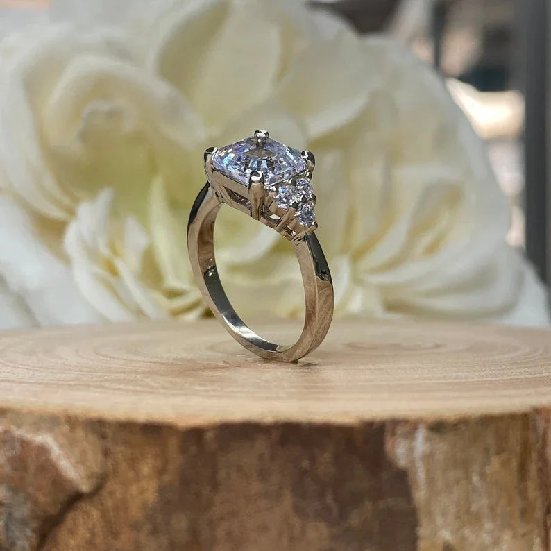 Cluster Asscher Cut Moissanite Proposal Wedding Ring For Her