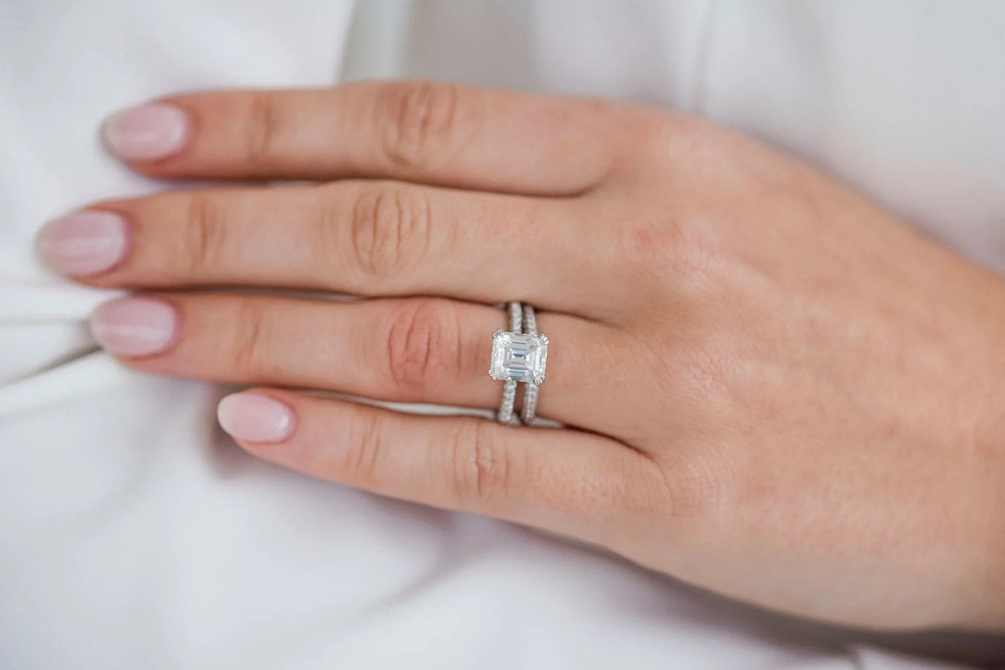 Hidden Halo Asscher Cut Moissanite Double Prongs Paved Ring For Her