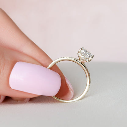 Hidden Halo Cushion Cut Moissanite Diamond Paved Wedding Ring