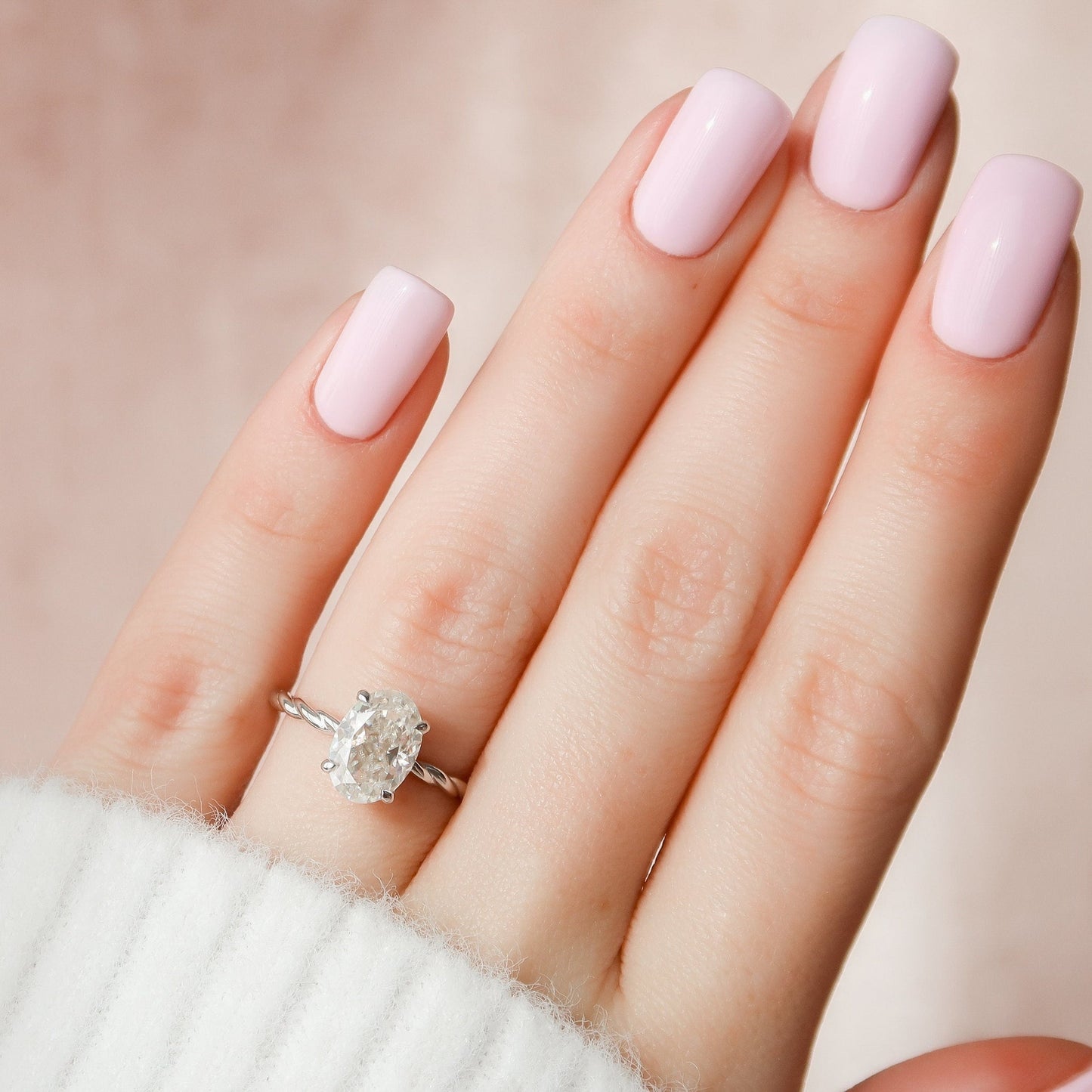 Hidden Halo Briaded Oval Cut Moissanite Wedding Ring Gift For Her