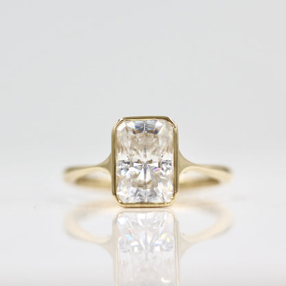 Unique Solitaire  Bezel Radiant Cut Moissanite Engagement Ring