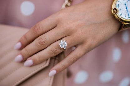 Three Stone Radiant Cut Moissanite Engagement Ring