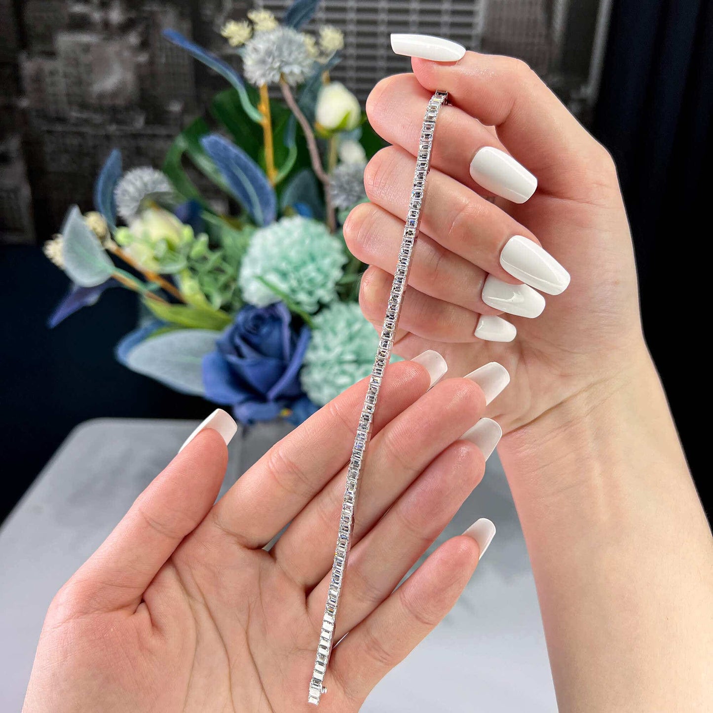 Tennis Emerald Cut Moissanite Diamond Engagement Bracelet For Women's