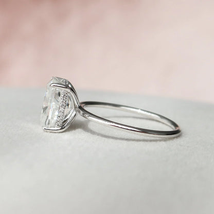 Solitaire Hidden Halo Cushion Cut Moissanite Engagement Ring