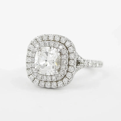 Double Halo Cushion Cut Moissanite Split Bridesmaid Gift For Her