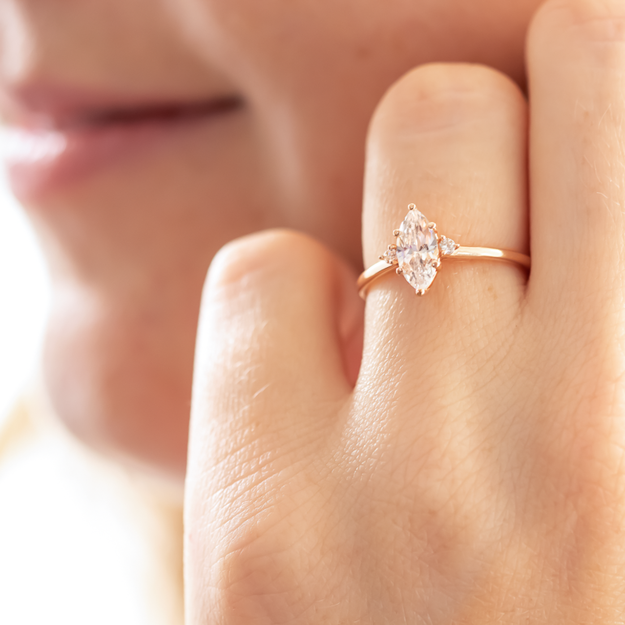 Three Stone Marquise Moissanite Anniversary Ring For Her