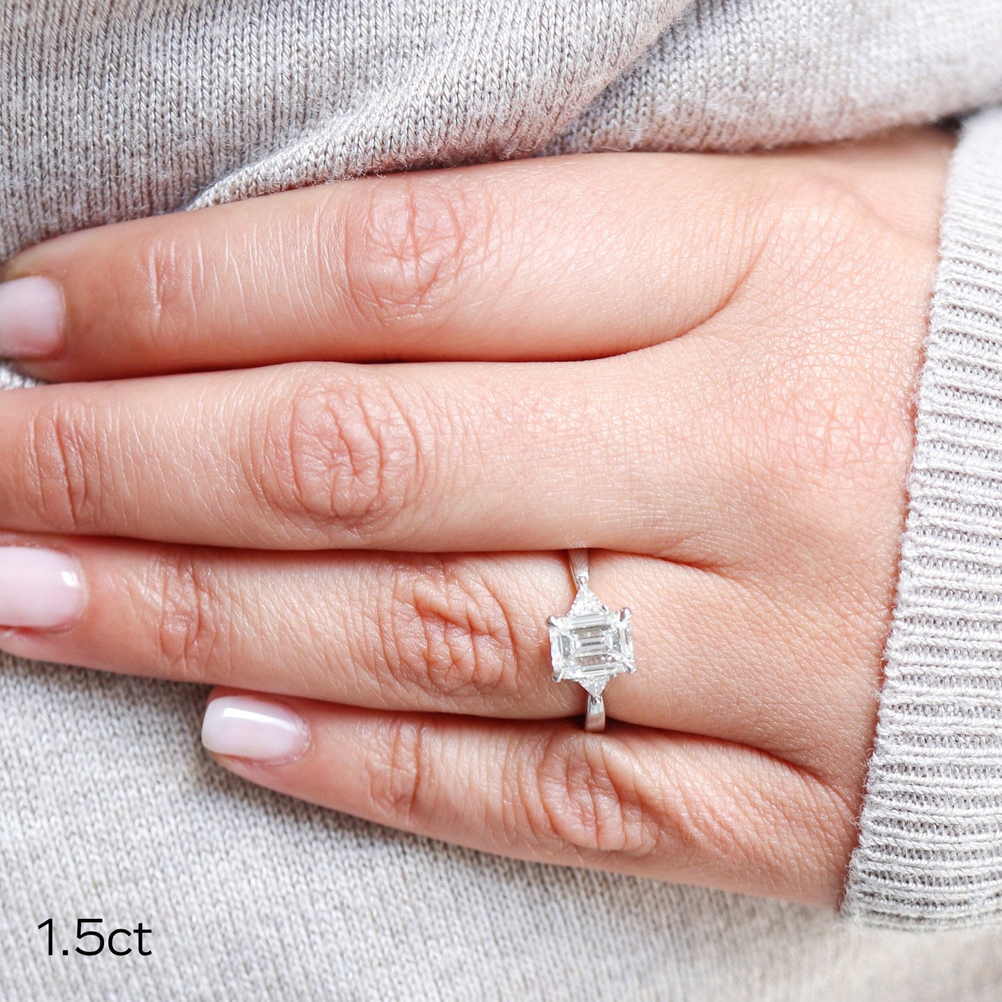 Three Stone Emerald Cut Moissanite Engagement Ring For Her