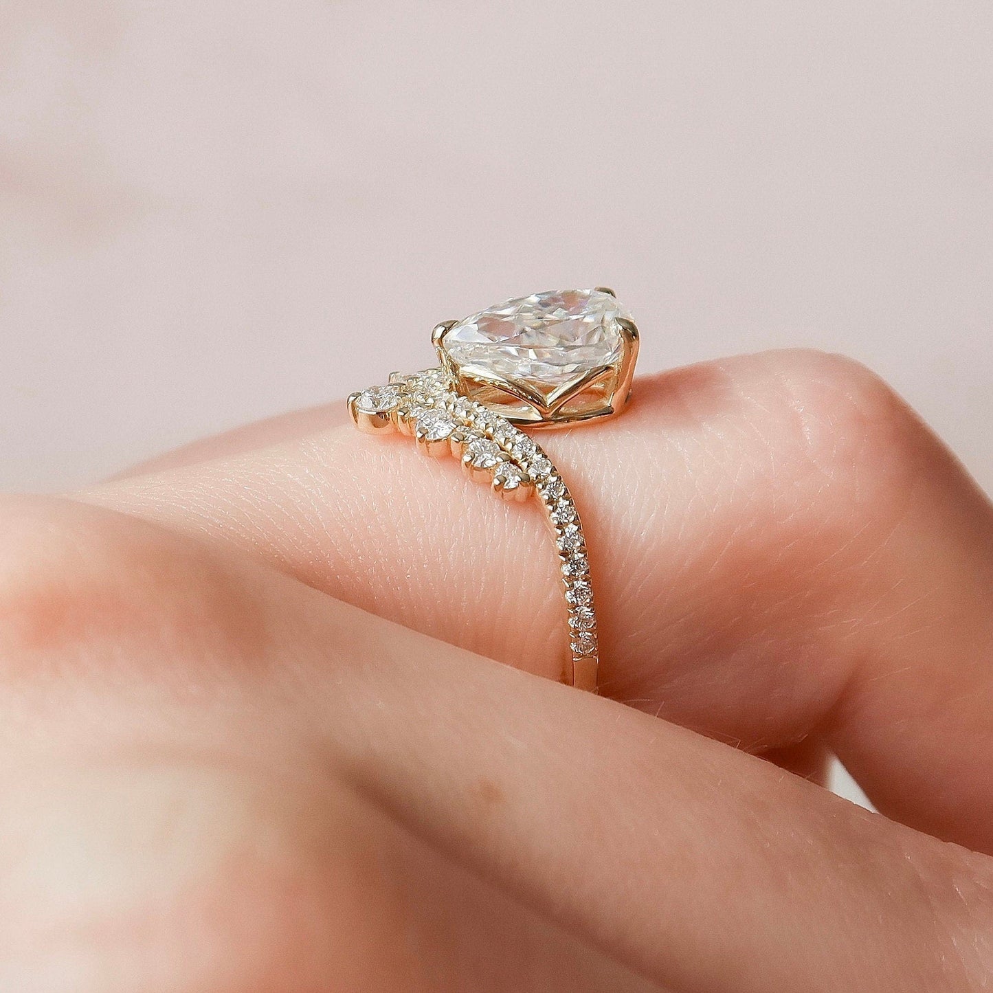 Rare Unique Pear Cut Moissanite Engagement Ring For Her