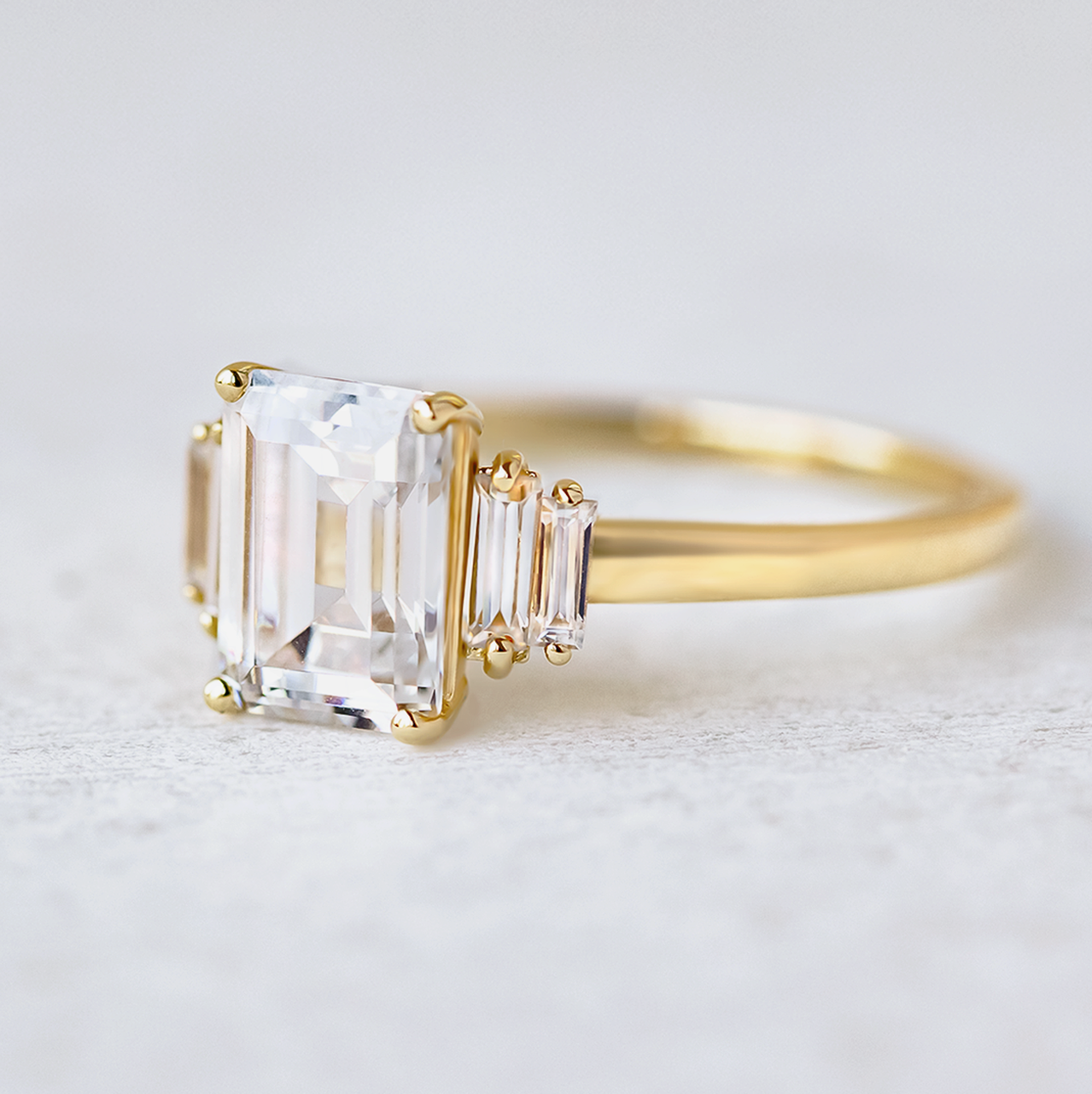 Unique Multi-Stone Emerald Cut Moissanite Engagment Ring For Her - JURA JEWEL