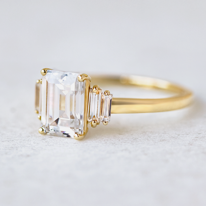 Unique Multi-Stone Emerald Cut Moissanite Engagment Ring For Her - JURA JEWEL