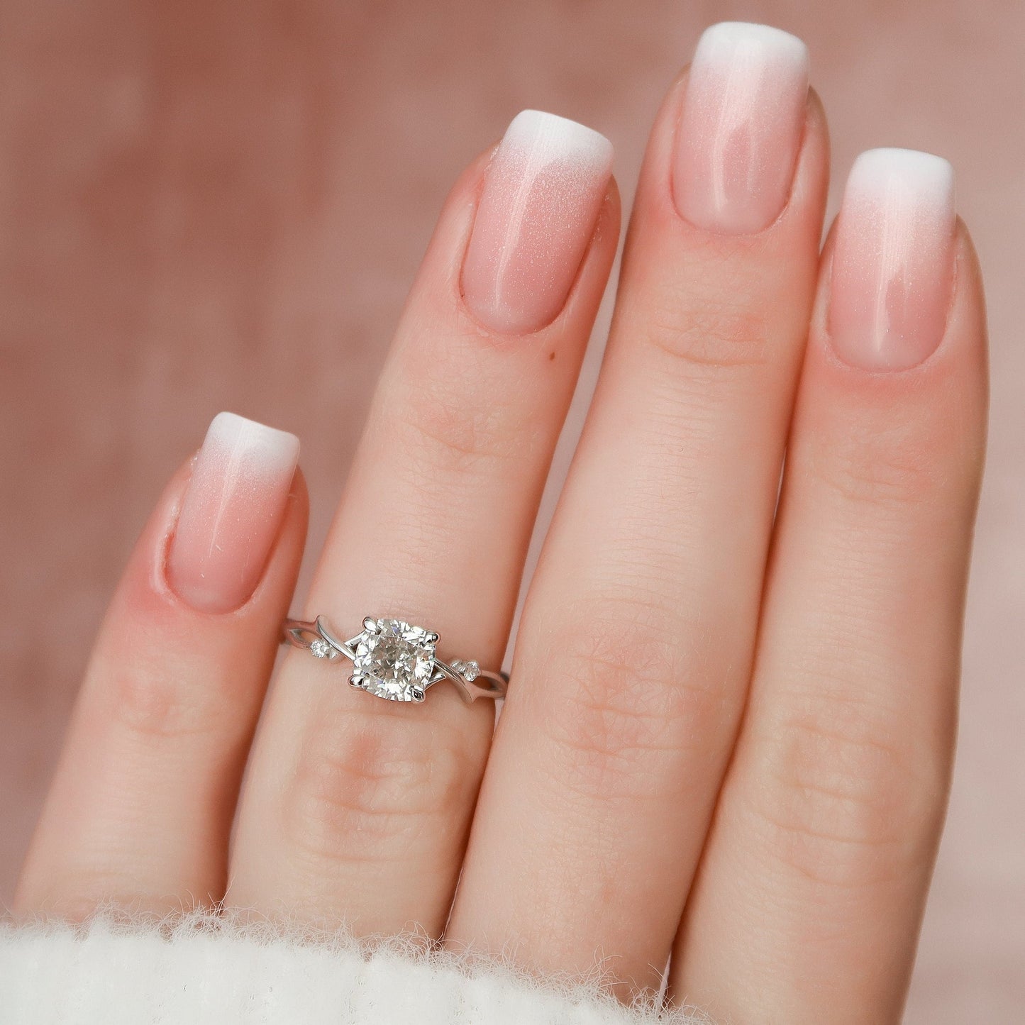 Cushion Cut Twig Branch Moissanite Engagement Ring