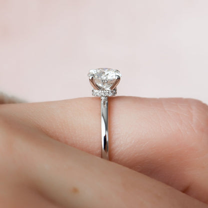 Solitaire Hidden Halo Round Cut Moissanite Engagement Ring
