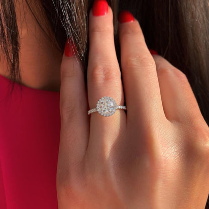 Halo Round Cut Moissanite Engagement RIng For Wedding