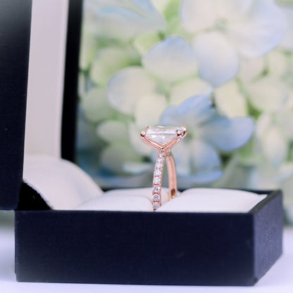 Classic Paved Radiant Cut Moissanite Proposal Wedding Ring