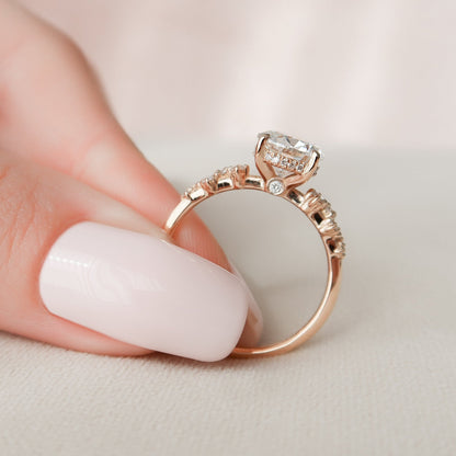 Cluster Hidden Halo Round Cut Moissanite Engagement Ring