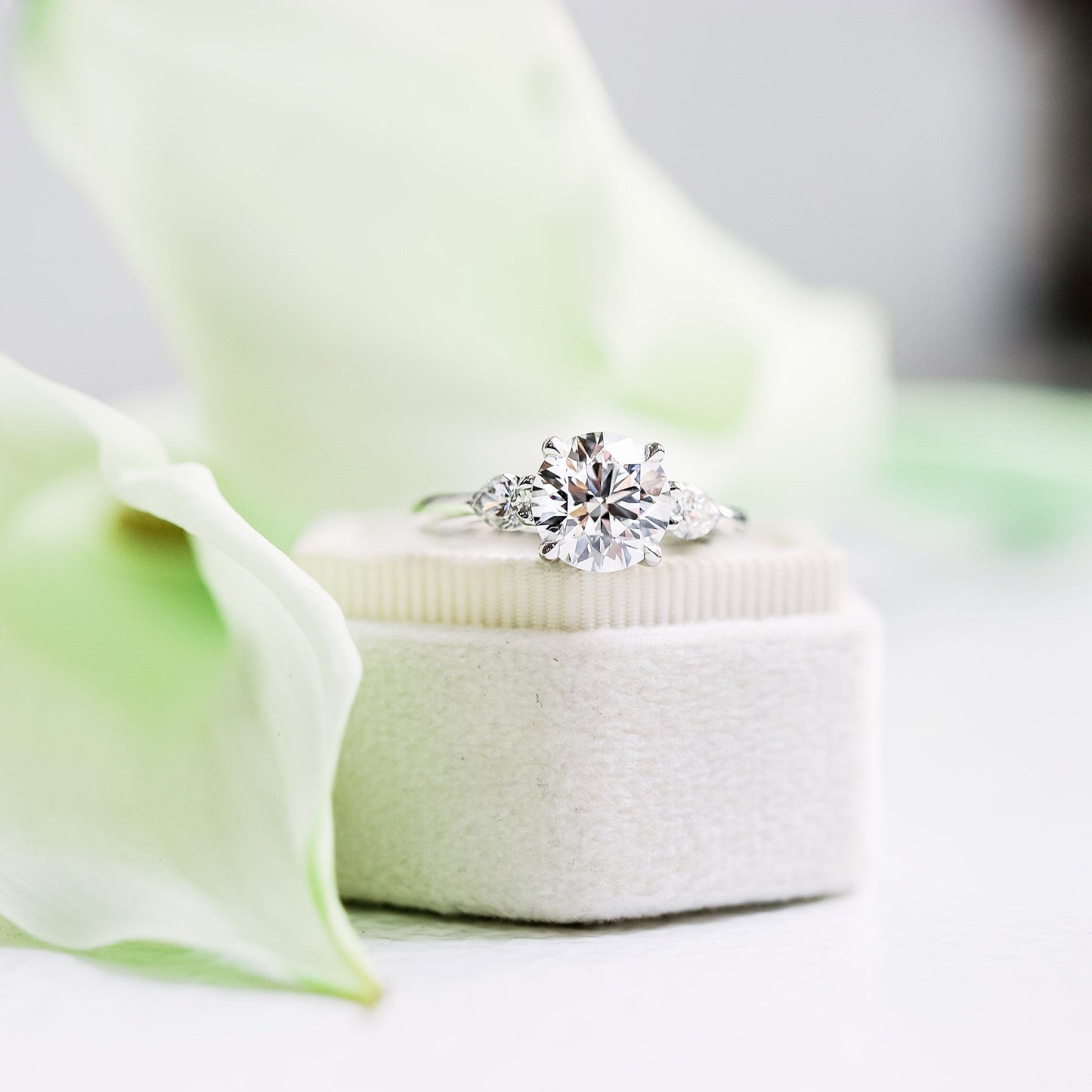 Three Stone Round Cut Moissanite Engagement Ring