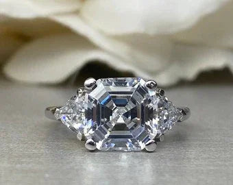 Cluster Asscher Cut Moissanite Proposal Wedding Ring For Her