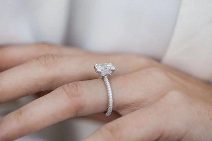 Hidden Halo Asscher Cut Moissanite Double Prongs Paved Ring For Her