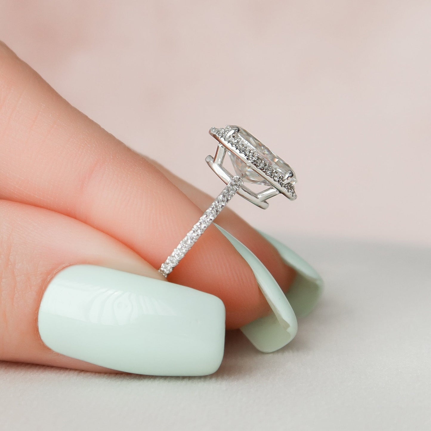 Starling Pave Halo Oval Cut Moissanite Promise Wedding RIng - JURA JEWEL