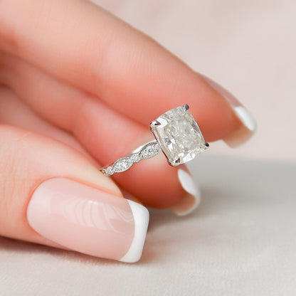 Elongated Cushion Cut Moissanite Proposal Bridal Ring For Her