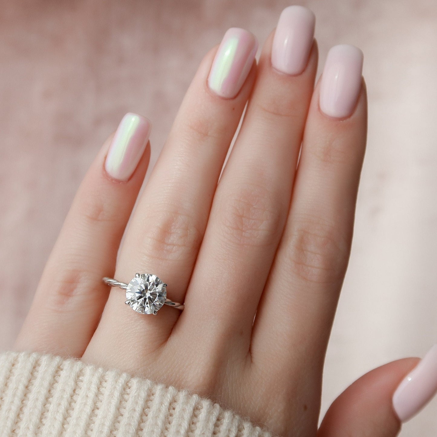 Solitaire Hidden Halo Round Cut Moissanite Statement Ring