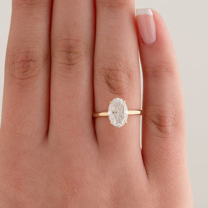 Solitaire Oval Cut Moissanite Anniversary Hidden Halo Ring